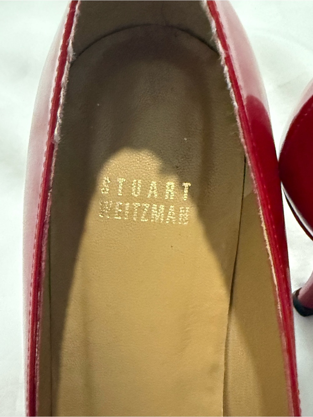 Stuart Weitzman - Red Patent Peep-Toe Mid-Heels - Picture 2 of 9